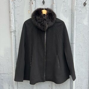 Flavio Castellani Black “Fur” Cape Poncho, OS
